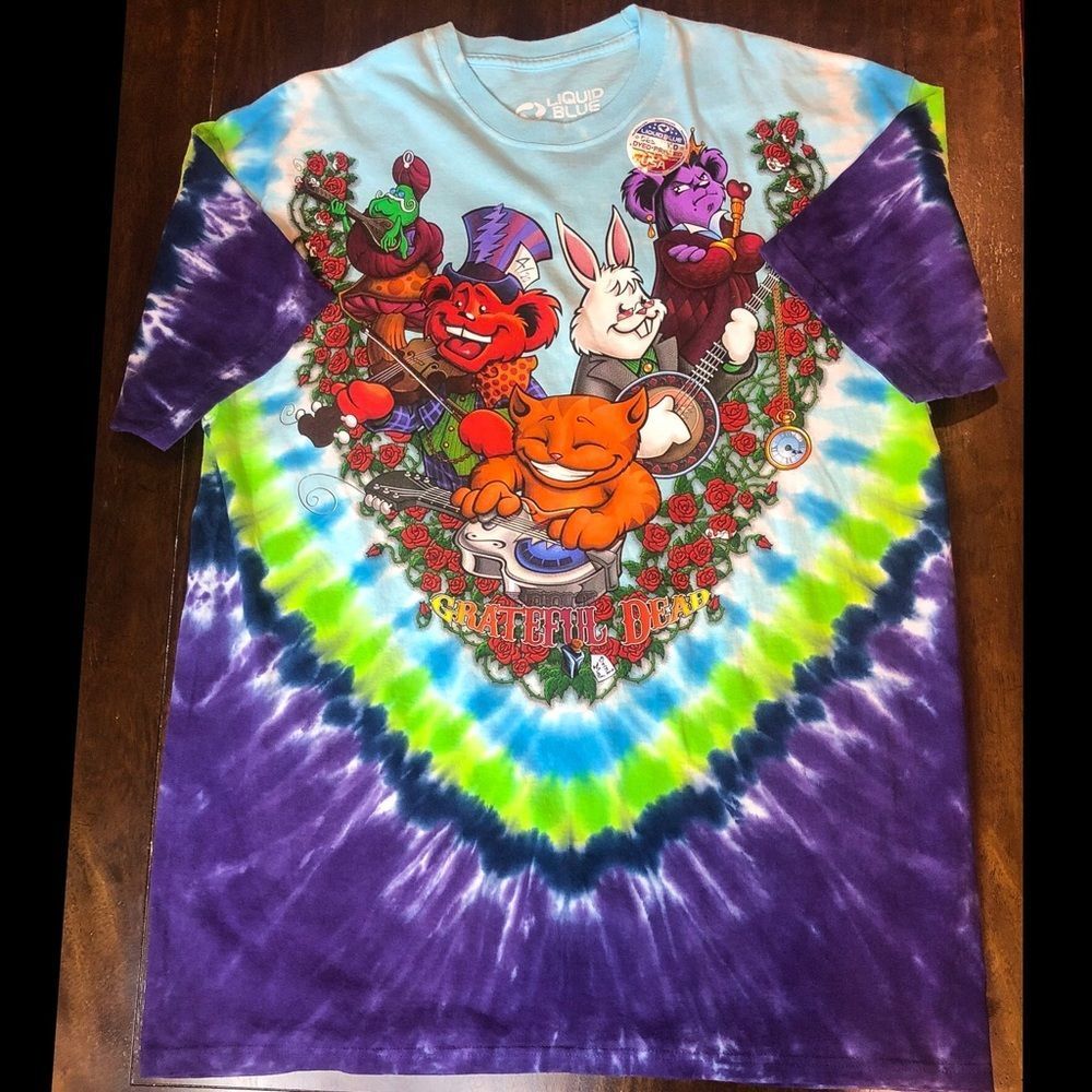 Unisex GRATEFUL DEAD Alice In Wonderland Tie Dye Short Sleeve T-Shirt Sz 2XL NWT - Picture 5 of 10
